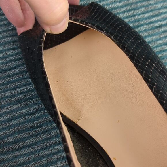 Cole Haan Morgan Peep Toe Ballet Flats Black Leather Uppers Embossed Snakeskin - Picture 14 of 16